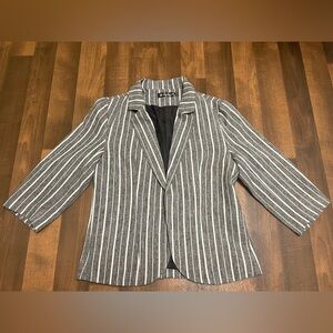 Allegra K Black and White Striped Blazer Tailored Suit Jacket
